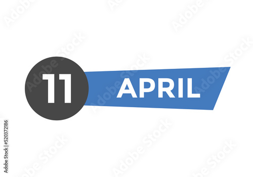 April 11 calendar reminder. 11th April daily calendar icon template. Vector illustration 
