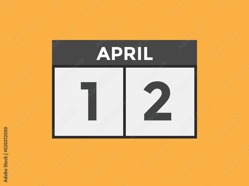 April 12 calendar reminder. 12th April daily calendar icon template. Vector illustration
April 12 calendar reminder. 12th April daily calendar icon template. Vector illustration