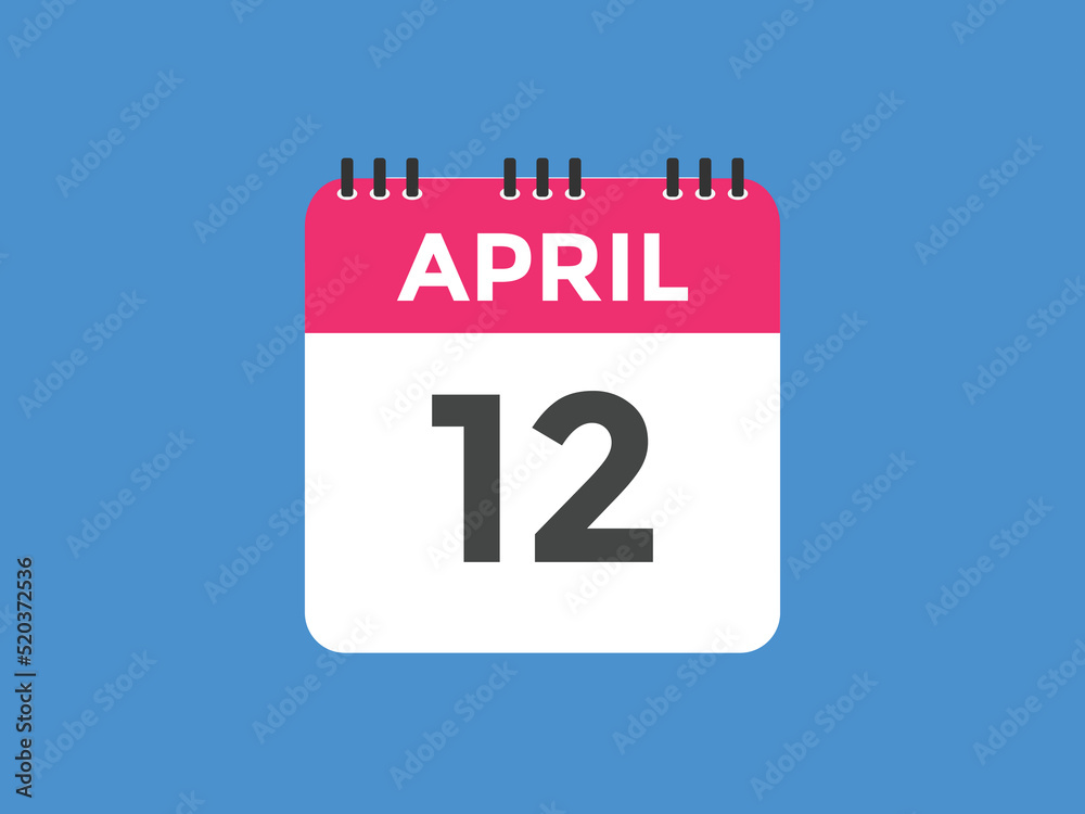 April 12 calendar reminder. 12th April daily calendar icon template. Vector illustration
April 12 calendar reminder. 12th April daily calendar icon template. Vector illustration