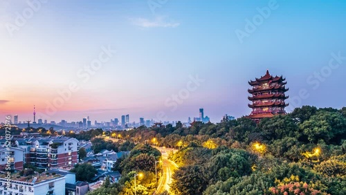 Day to night time-lapse photography of Yellow Crane Tower scenery in Wuhan, Hubei, China photo