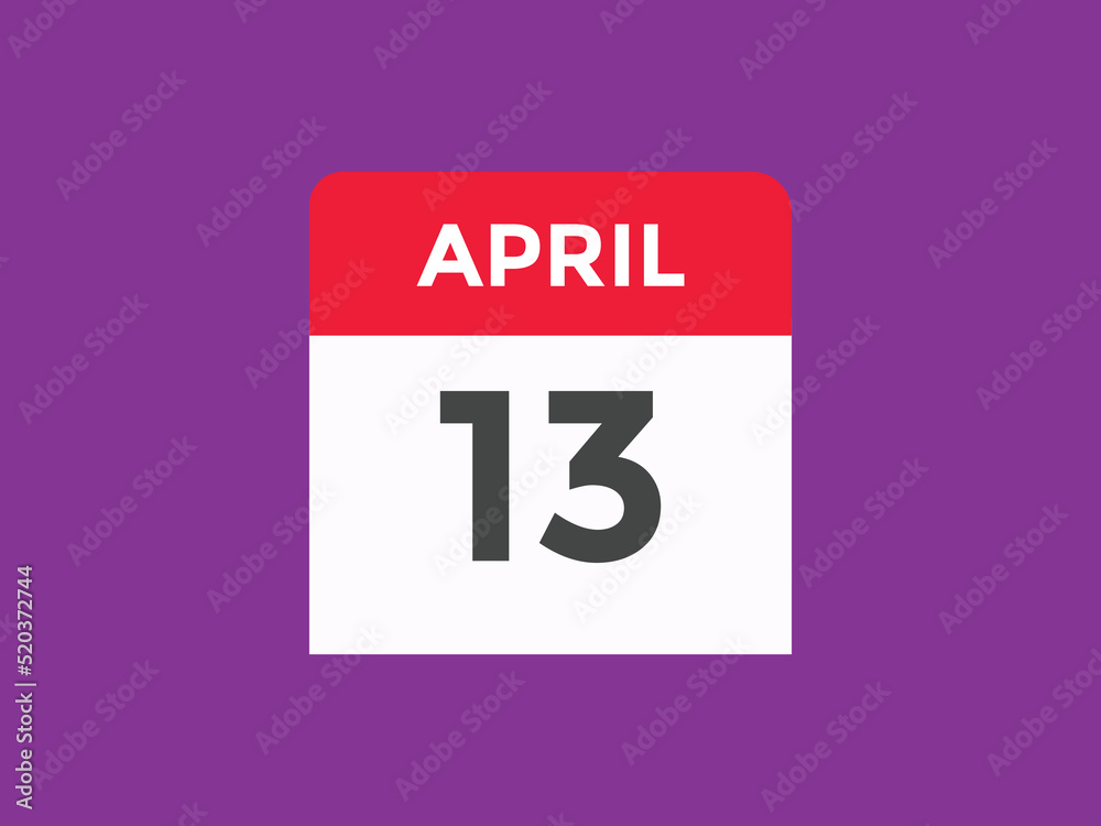 April 13 calendar reminder. 13th April daily calendar icon template. Vector illustration 
