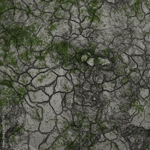 old concrete wall more crack with moss texture 3d rendering