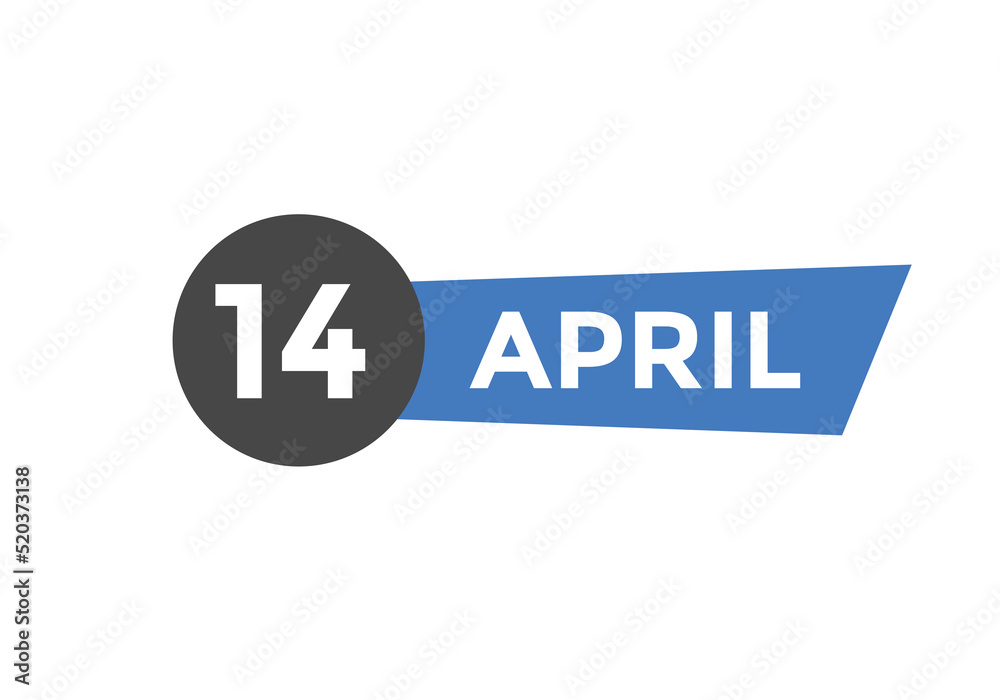 April 14 Calendar icon Design. Calendar Date 14th April. Calendar template 
