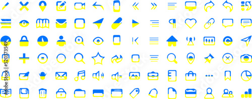 Icons symbols for phone applications and designations in the colors of the Ukrainian flag