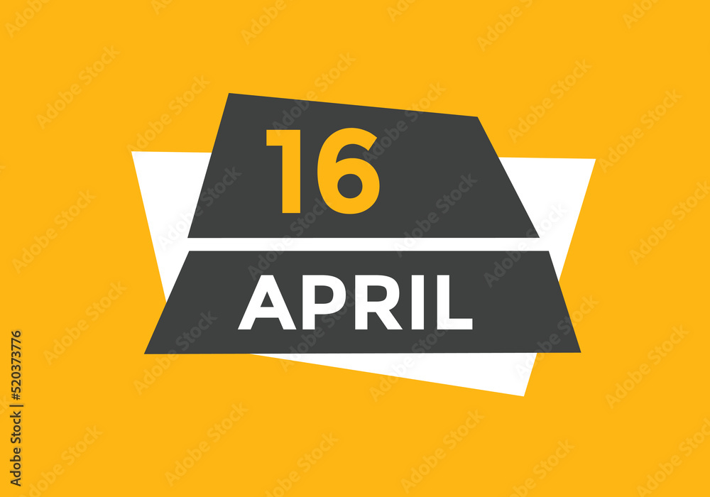 April 16 Calendar icon Design. Calendar Date 16th April. Calendar template 
