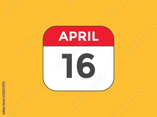 April 16 Calendar icon Design. Calendar Date 16th April. Calendar template 