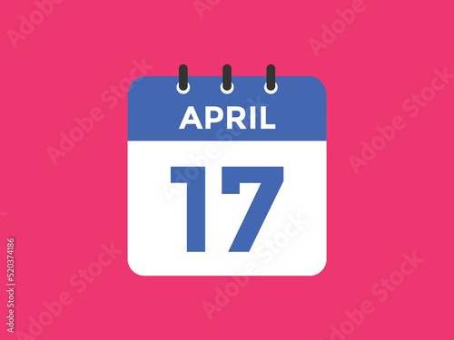 April 17 calendar reminder. 17th April daily calendar icon template. Vector illustration 
