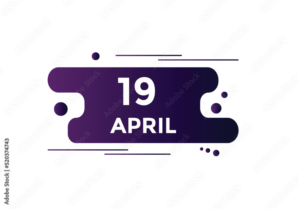 April 19 calendar reminder. 19th April daily calendar icon template. Vector illustration 
