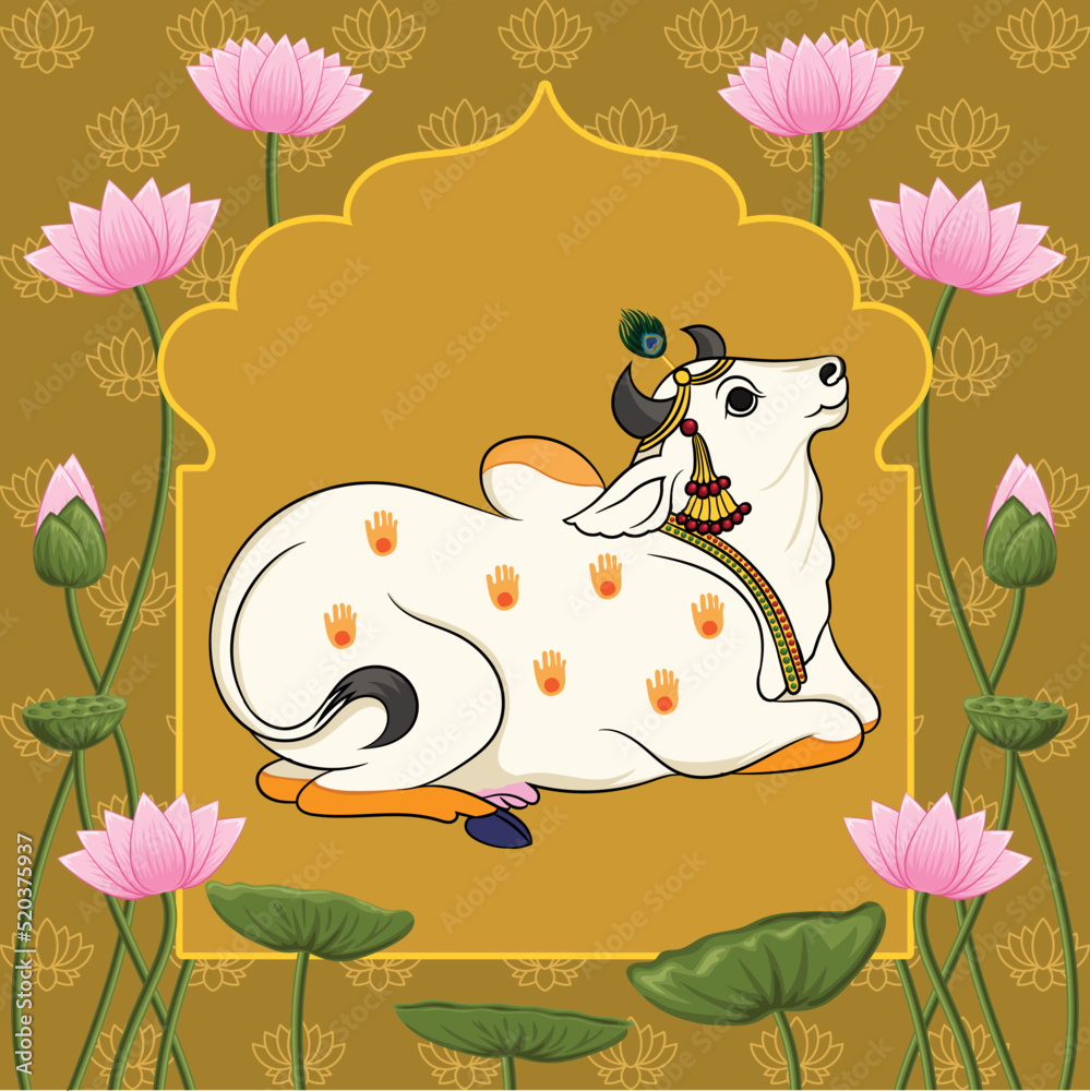 Indian Traditional Rajasthani Painting Cow in sitting Pose with Lotus  Background Stock Vector | Adobe Stock