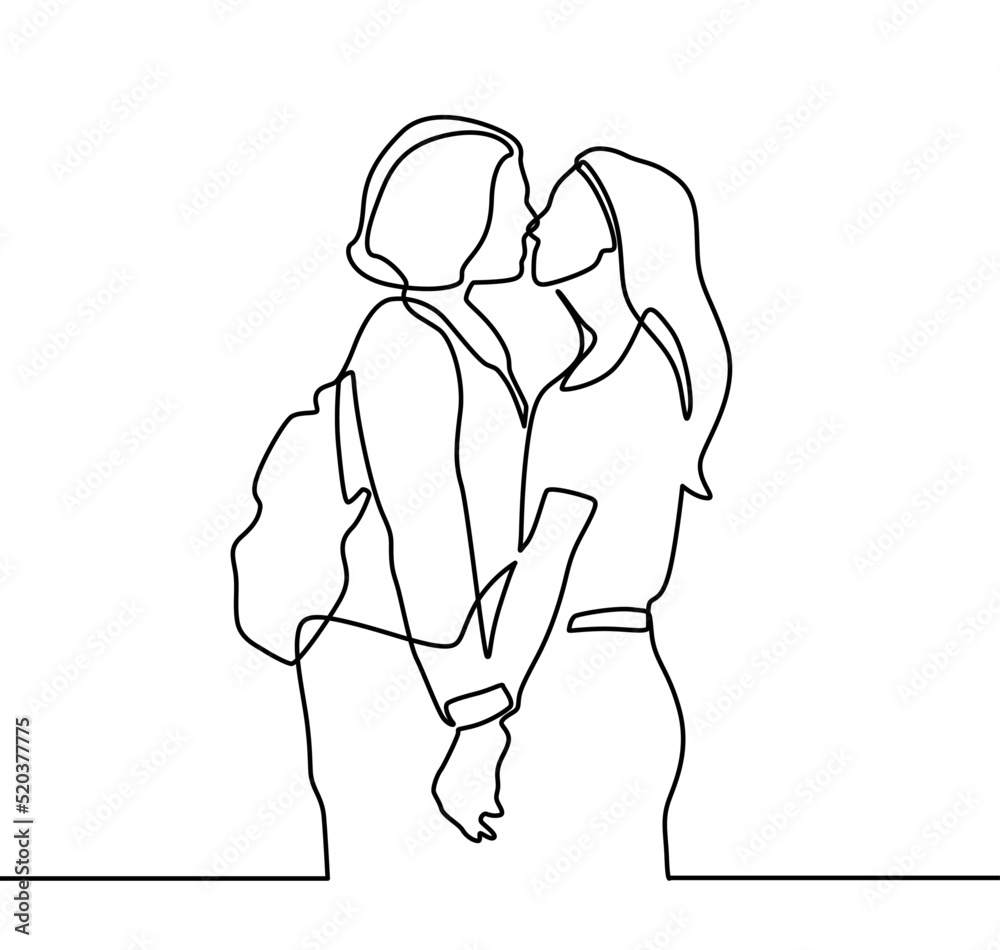 Continuous Drawing Of Two Lesbians Kissing Each Other Lesbian Girls