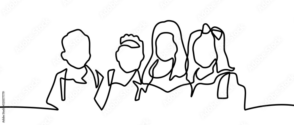 Vettoriale Stock continuous line drawing of group of school kids ...