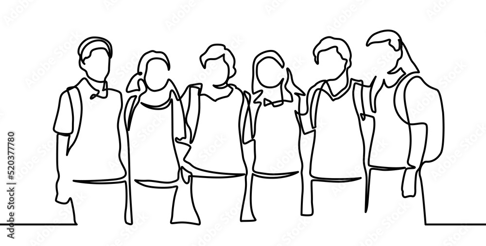 Continuous Line Drawing Of Group Of School Kids Friends Happy Children continuous-line-drawing-of-group-of-school-kids-friends-happy-children