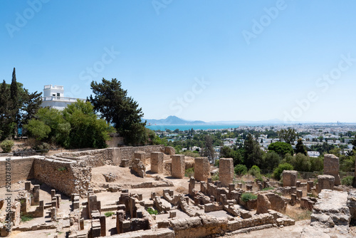 View from hill of the ancient ruins of Carthage, Tunis, Tunisia.