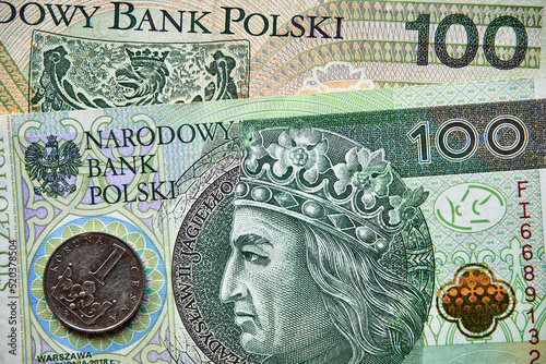 polski banknot i czeska moneta , Polish banknote and Czech coin