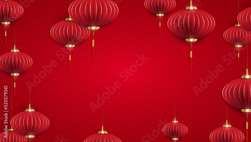 Air lanterns in paper art style on a red textured background with a pattern