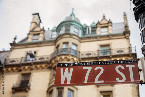 Street sign for West 72nd street on the edge of Central Park in Manhattan, New York City. photo