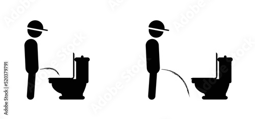 Cartoon, stick figures or stickman and toilet logo. Restroom or bathroom for man and woman to peeing. Human toilets. Vector WC pictogram, icon or sign. Need to pee urgently. urine disorder, prostate.