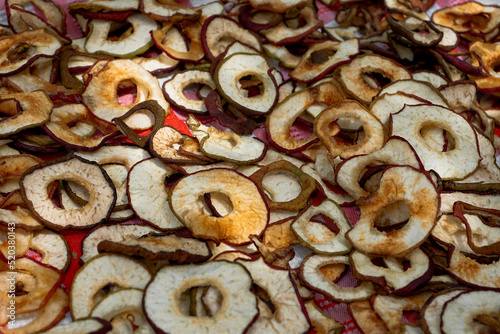 Slices of dried ripe pears chilled outside