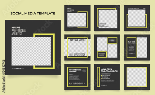 social media template banner house architecture service promotion. fully editable instagram and facebook square post frame puzzle organic sale poster