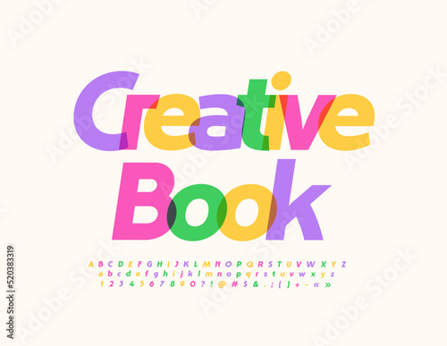 Vector artistic sign Creative Book with colorful Font. Watercolor set of Alphabet Letters, Numbers and Symbols