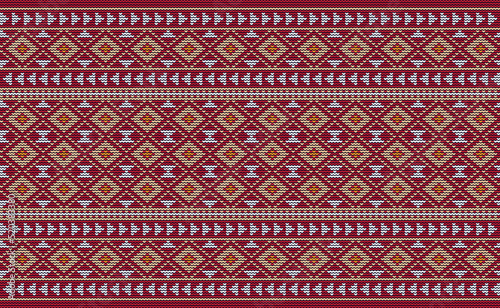 Red and White Embroidery Pattern, Knitted Decorative Background, Vector Fashion Antique wallpaper