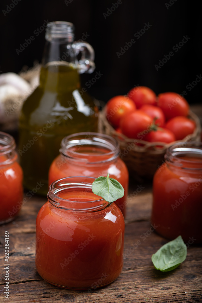 Fresh Tomato sauce and juice . On a wooden background. Fresh Tomato sauce and juice . On a wooden background.