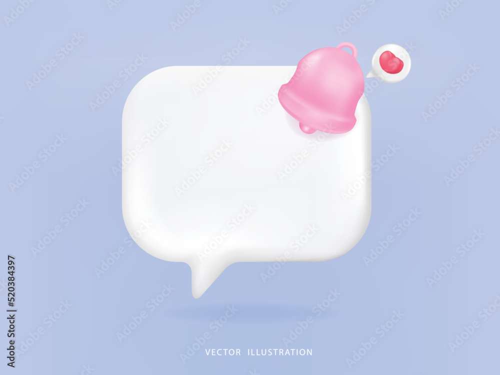 3D vector pink bell alert symbol social media notification icon ...