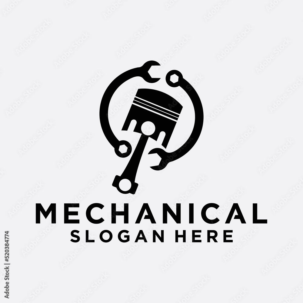 Mechanic logo vehicle and industrial engine repair logo design