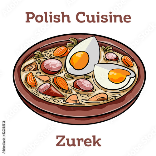 Zurek. Traditional polish soup, made of rye flour with smoked sausage and eggs served in bread bowl.