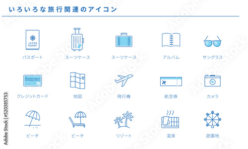 いろいろな旅行関連のアイコンセット、ベクター