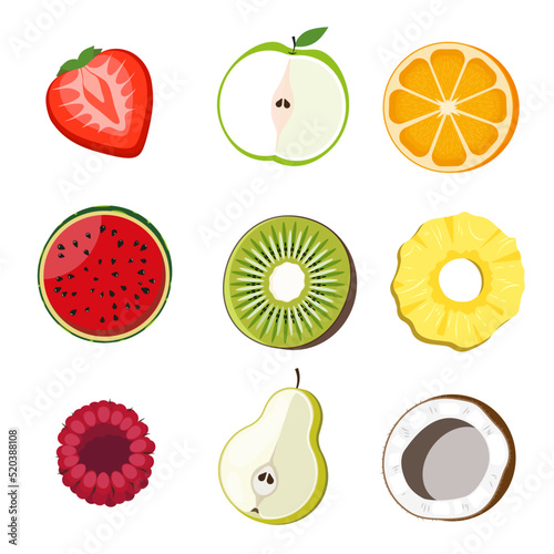 Fototapeta Naklejka Na Ścianę i Meble -  cutaway fruit vector icons, isolated on white background