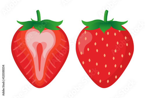 Strawberry isolated on white background. whole strawberries and sliced strawberries. fresh and natural on a white background. vector illustration used as label, icon, decorative poster