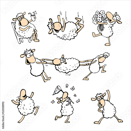 Collection-2 of crazy rams and cute sheep with different scenes and emotions