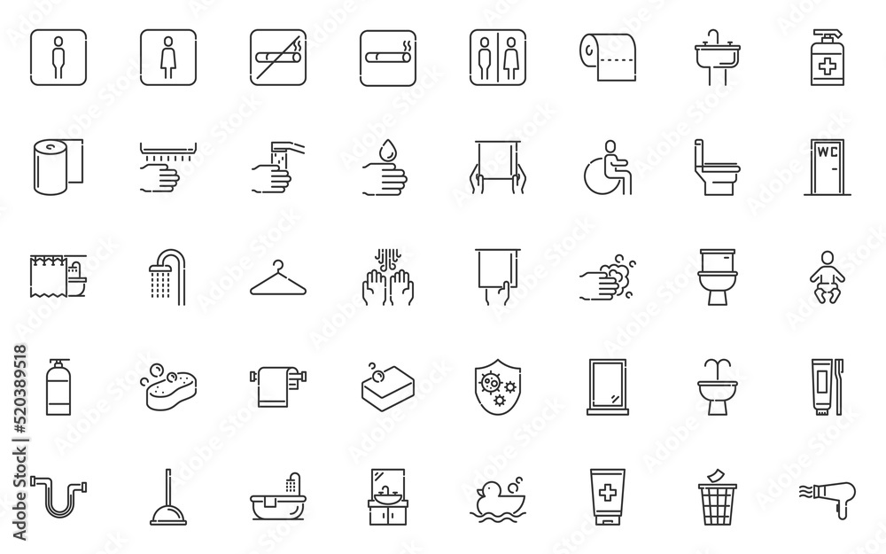 set of toilet line icons, bathroom, restroom set of toilet line icons, bathroom, restroom