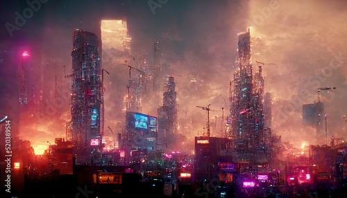 Apocalyptic Cyber Punk City Background Image