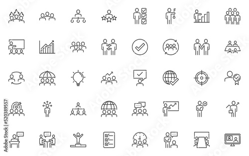 set of business people line icons, business, working, team, teamwork