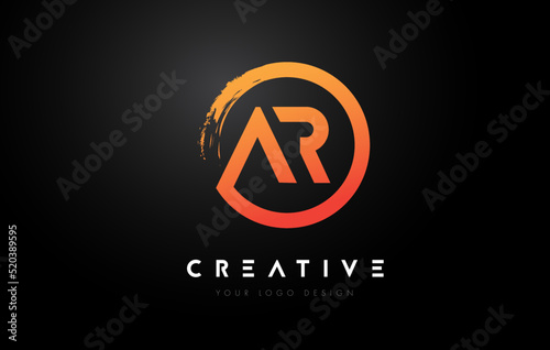 Orange AR Circular Letter Logo with Circle Brush Design and Black Background.