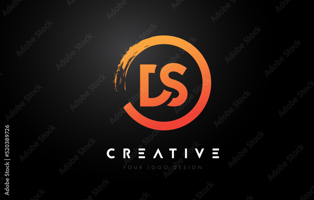 Orange DS Circular Letter Logo with Circle Brush Design and Black Background.