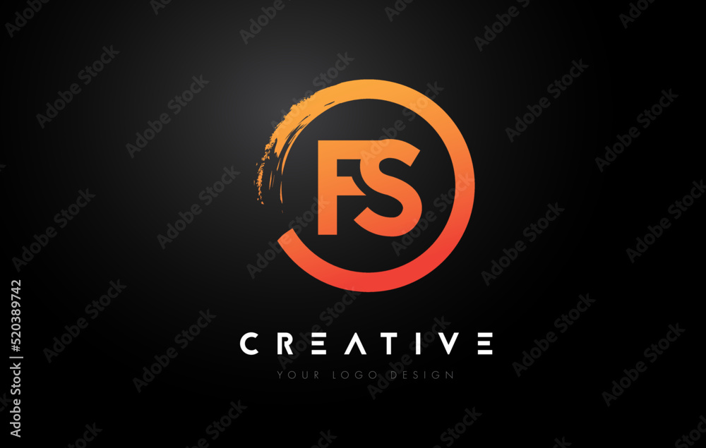 Orange FS Circular Letter Logo with Circle Brush Design and Black Background. Orange FS Circular Letter Logo with Circle Brush Design and Black Background.