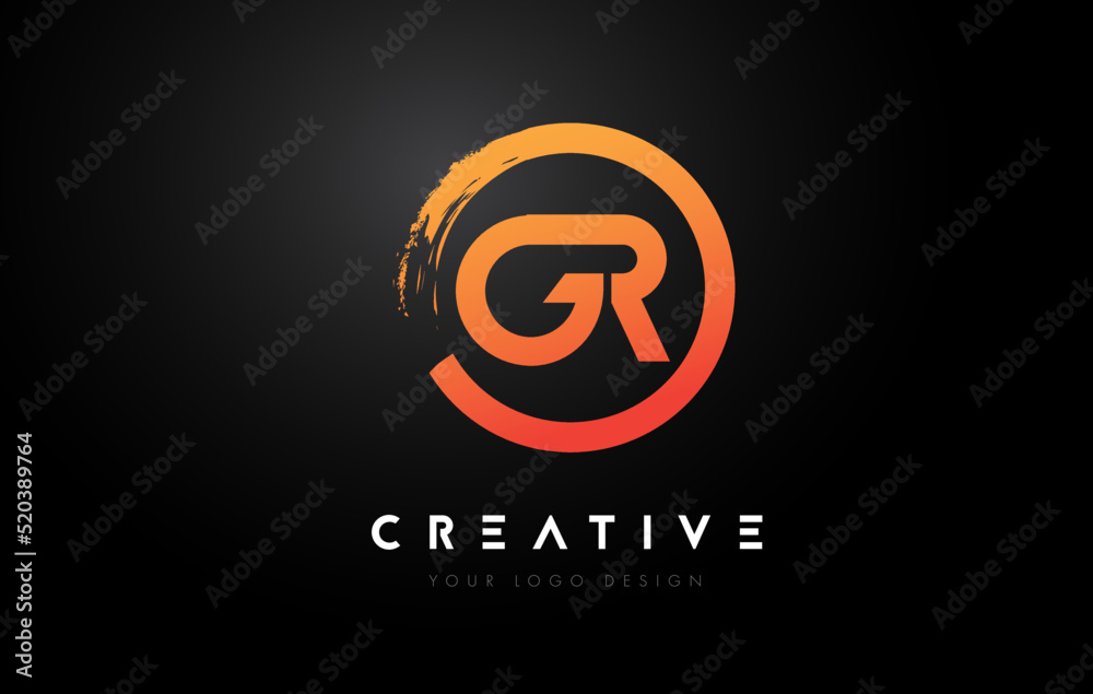 Orange GR Circular Letter Logo with Circle Brush Design and Black Background.