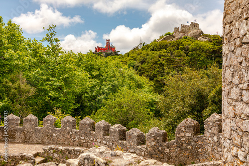 The Palacio Nacional da Pena castle fortress seen from the Castelo dos Mouros, Sintra, Portugal