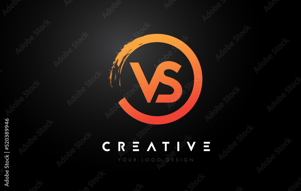 Orange VS Circular Letter Logo with Circle Brush Design and Black Background. Orange VS Circular Letter Logo with Circle Brush Design and Black Background.