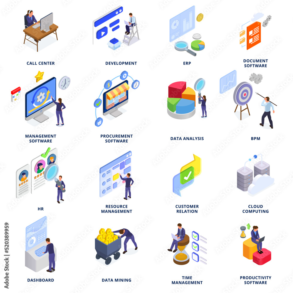 Business Software Isometric Set Business Software Isometric Set