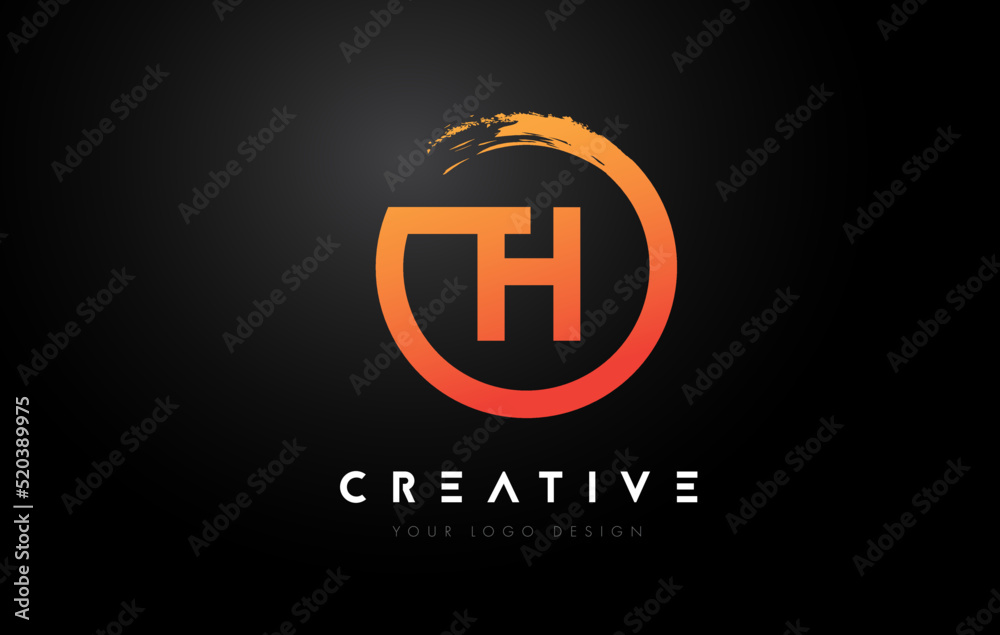 Fototapeta premium Orange TH Circular Letter Logo with Circle Brush Design and Black Background.