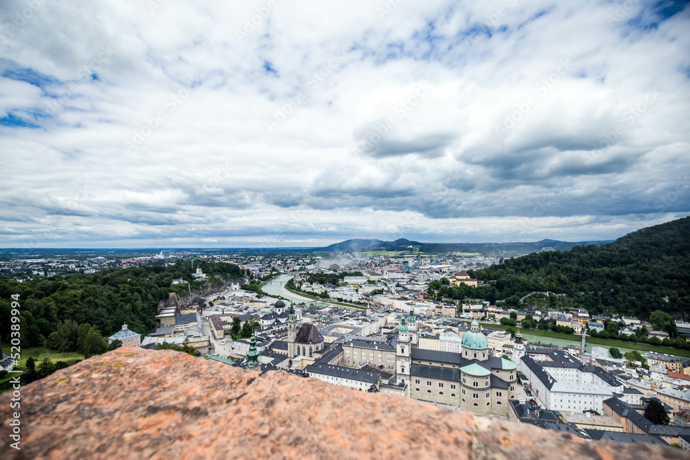 Panoramic view over Stadt Salzburg with Salzach river at evening, Salzburg, Austria Panoramic view over Stadt Salzburg with Salzach river at evening, Salzburg, Austria