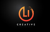 Orange LI Circular Letter Logo with Circle Brush Design and Black Background.