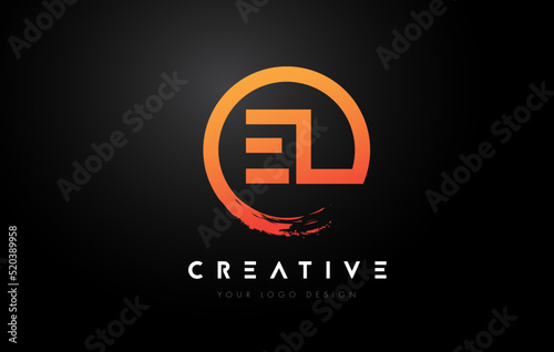 Orange EL Circular Letter Logo with Circle Brush Design and Black Background.
