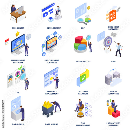 Business Software Isometric Set