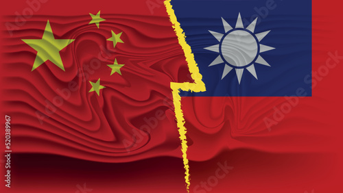 Flag of china and taiwan background, possible china and taiwan war vector and illustration photo