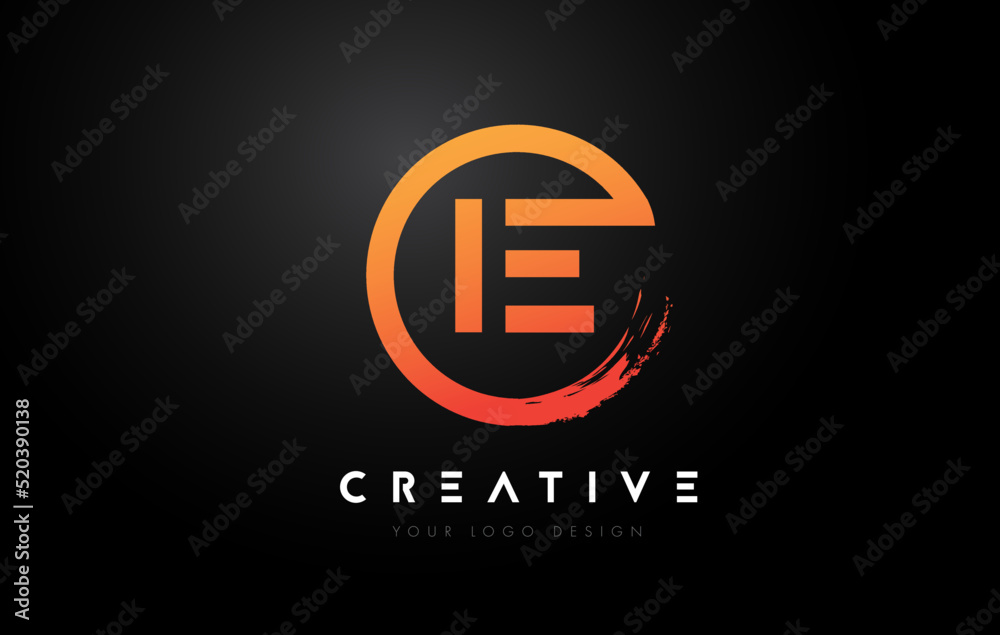 Orange IE Circular Letter Logo with Circle Brush Design and Black Background. Orange IE Circular Letter Logo with Circle Brush Design and Black Background.